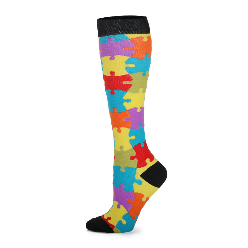 Colorful Patterned Knee Kigh Compression Socks Varicose Veins Compression Stockings 15-25 mmHg